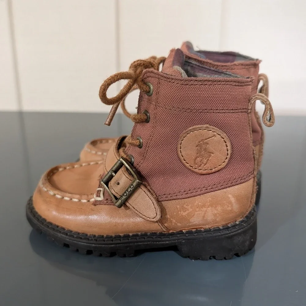 Polo Ralph Lauren Ranger Hi II Boys Boots Tan Leather Canvas Size 7 Toddler‎